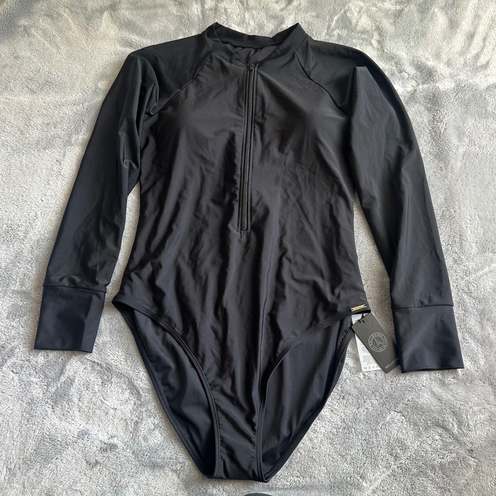 Relleciga Womens Black Long Sleeve One Piece Swimsuit Rash Guard XL - Picture 2 of 6